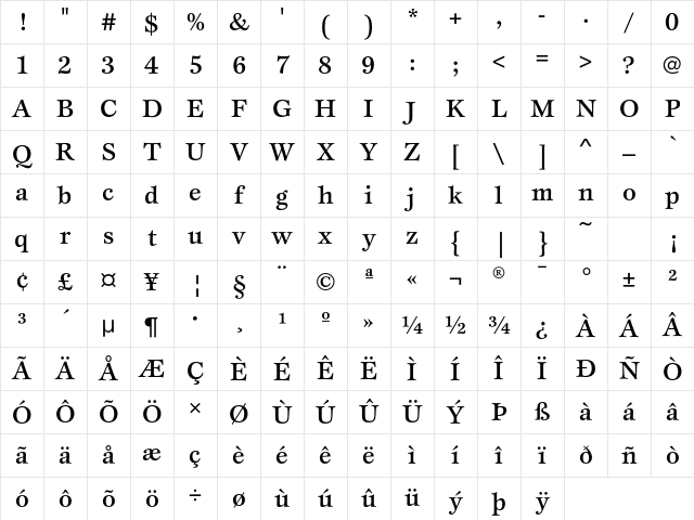 EspritEF Medium Character Map