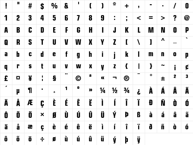 Eurostile Bold Condensed Character Map