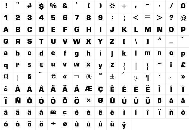 Eurostile BQ Regular Character Map
