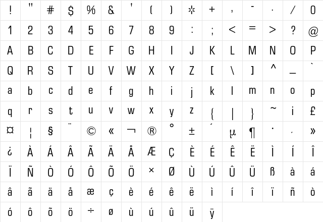 Eurostile BQ Regular Character Map Eurostile BQ Regular Character Map
