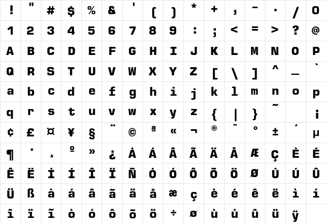 EurostileMonoEF Black Character Map