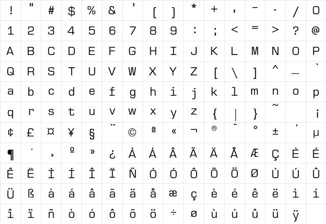 EurostileMonoEF Regular Character Map