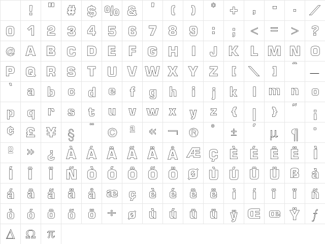 Euro TechnicBoldOutline Character Map