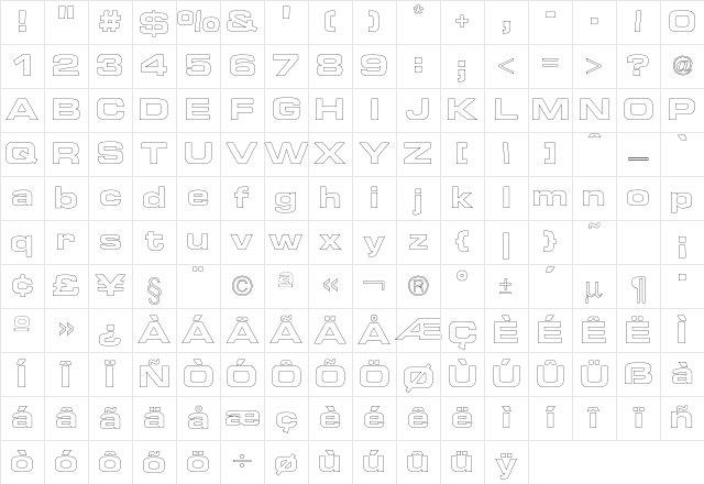 Euro TechnicExtBoldOutline Character Map Euro TechnicExtBoldOutline Character Map