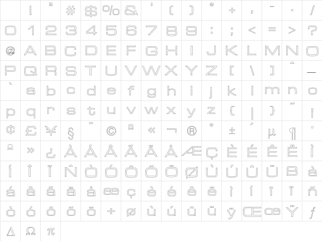 Euro TechnicExtOutline Character Map