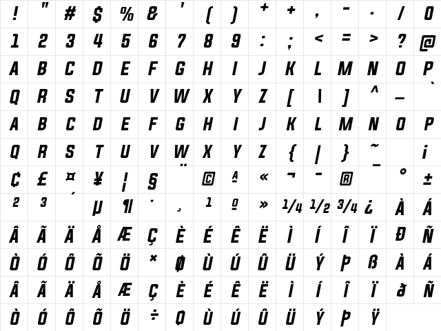 Evogria Italic Character Map