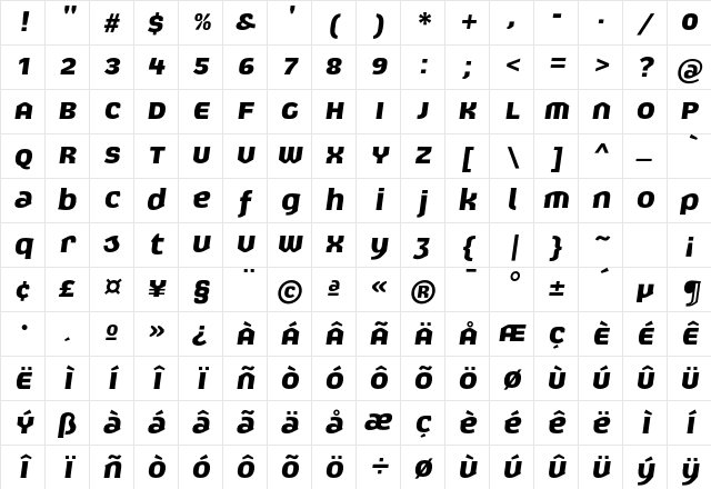 Exert BoldItalic Character Map