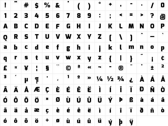 Exo Black Character Map