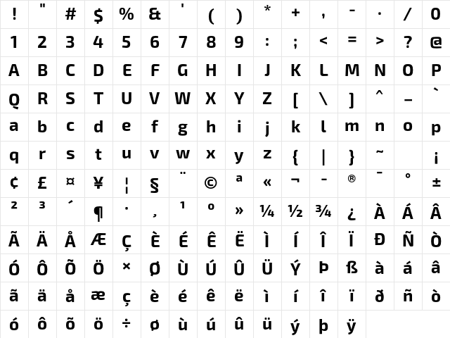 Exo 2 Bold Character Map