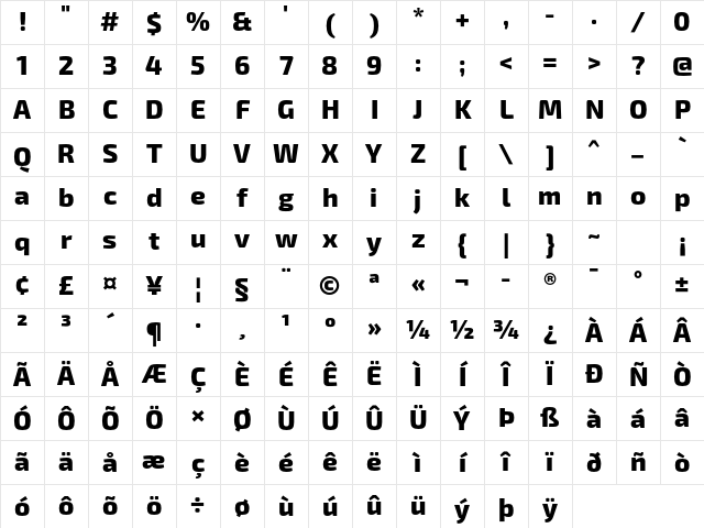 Exo 2 Extra Bold Character Map