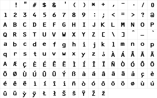 F25 Bank Printer Regular Character Map