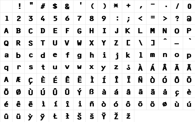 F25 Bank Printer Bold Character Map