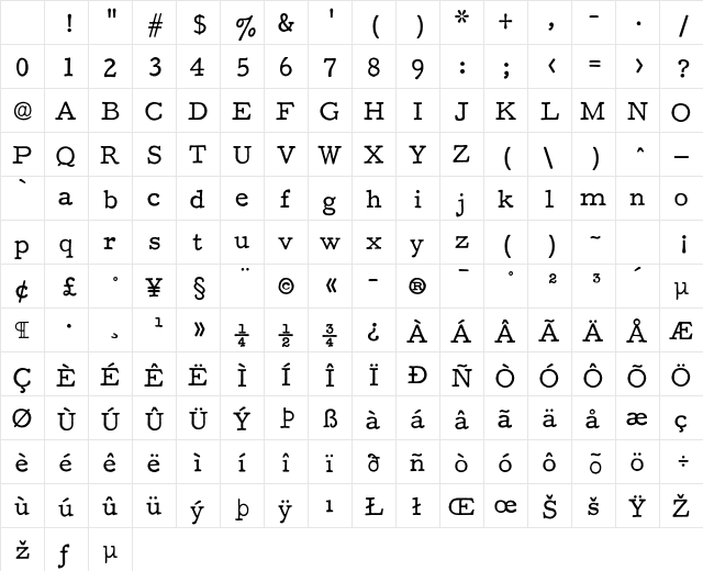 F25 Executive Regular Character Map