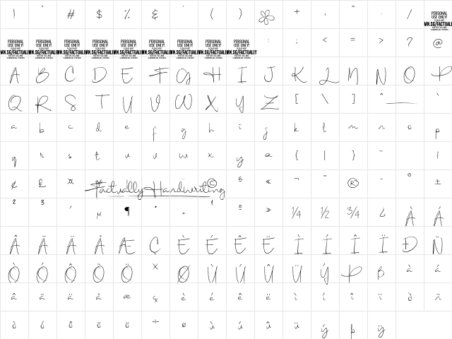 Factually Handwriting PERSONAL Regular Character Map
