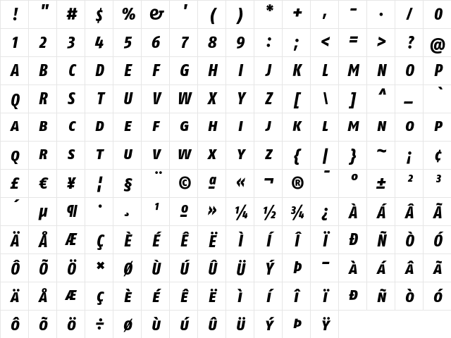 FagoCoLf ExtraBoldItalicCaps Character Map