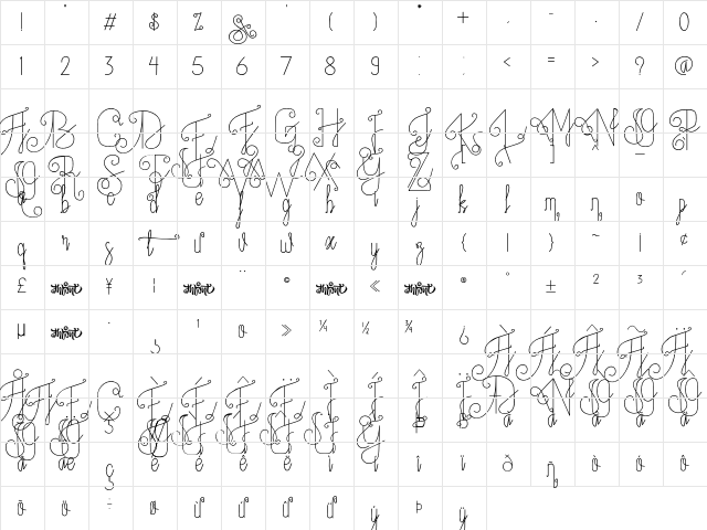 Fantasia Monoline Regular Character Map