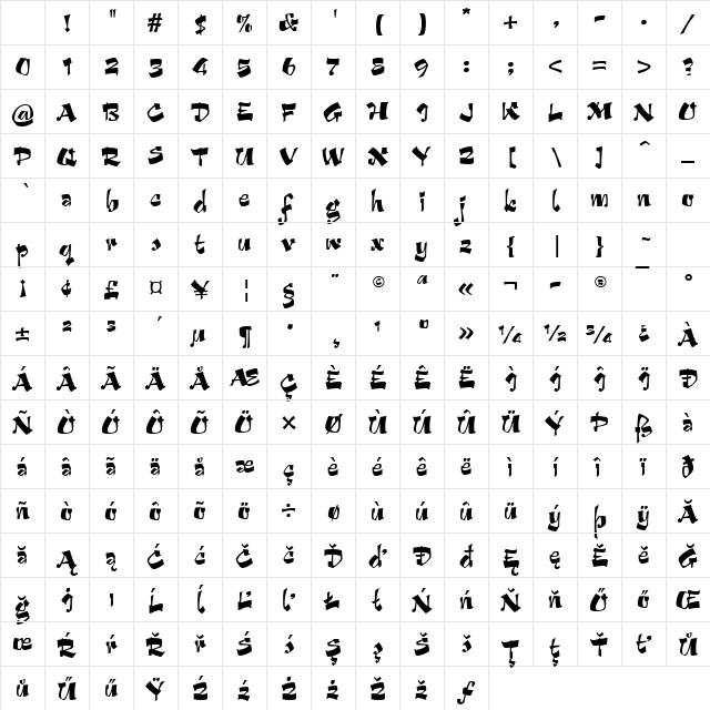Arriba Regular Character Map Arriba Regular Character Map