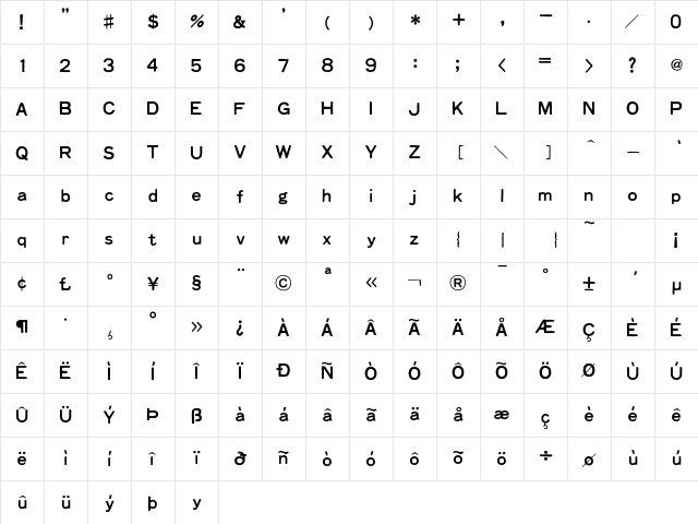 Faxfont Standard Character Map