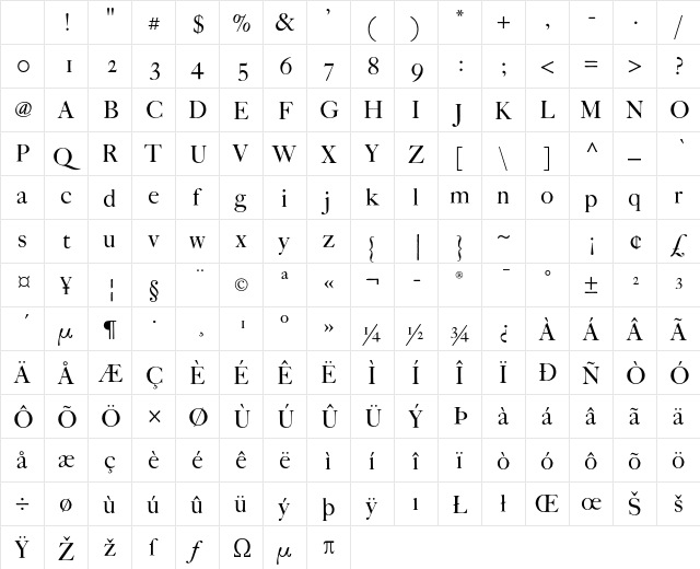 FCaslon Fortytwo ITC Std Regular Character Map