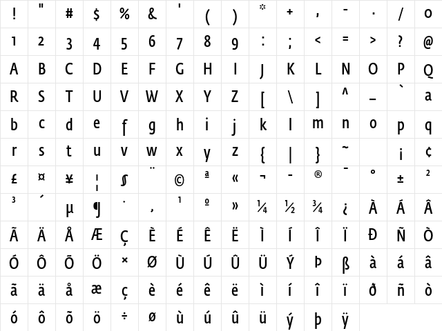 Fedra Sans Condensed Std Demi Character Map