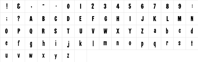 Black Condensed HPLHS Character Map