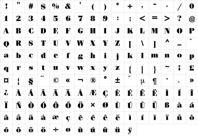 Fenice BQ Regular Character Map Fenice BQ Regular Character Map