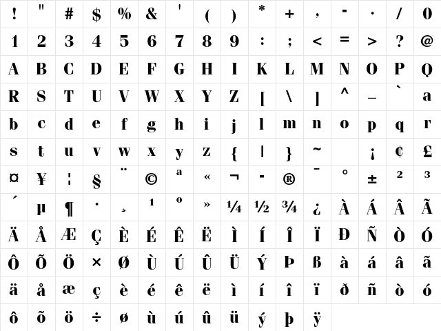 ITC Fenice Std Bold Character Map