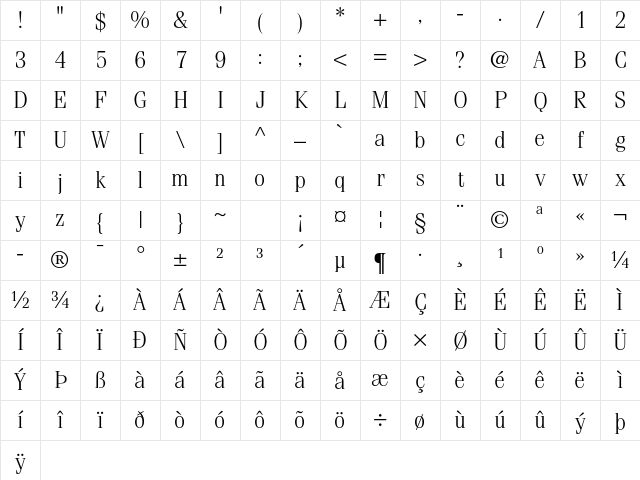 ITC Fenice Std Light Character Map