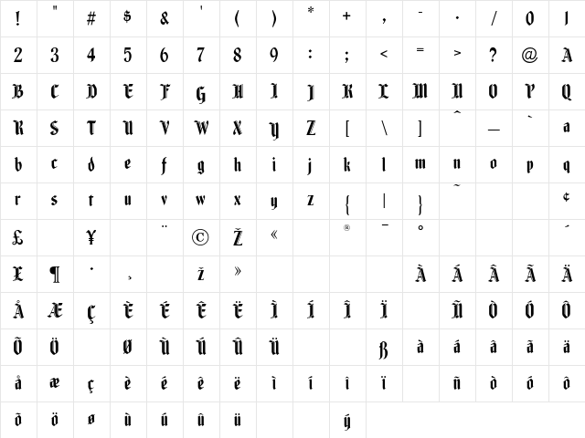 Fenwick Regular Character Map