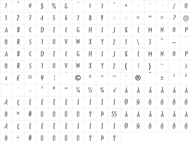 Festival Titling MT Std Regular Character Map Festival Titling MT Std Regular Character Map