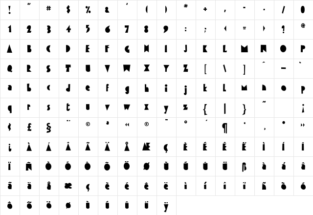 FFCutout Regular Character Map