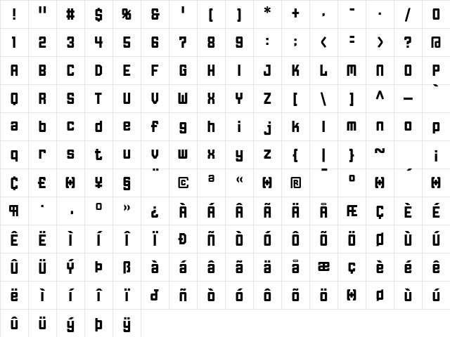 FFGothic OneTwoCondensed Character Map