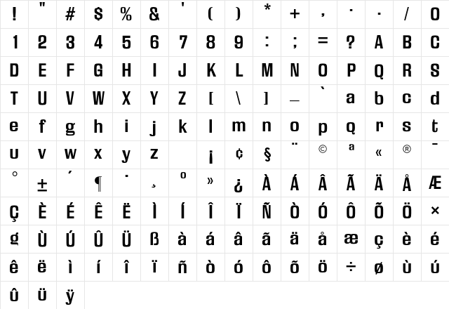 Fiedler Gothic CG Bold Regular Character Map