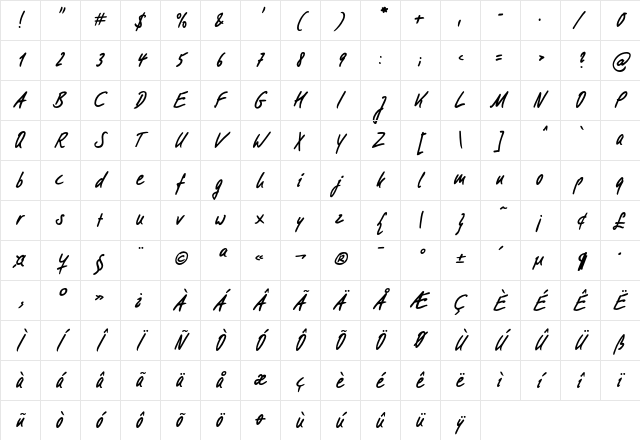 FilzerhandEF Regular Character Map