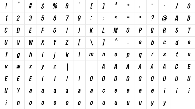 Fitiya Bold Italic Character Map