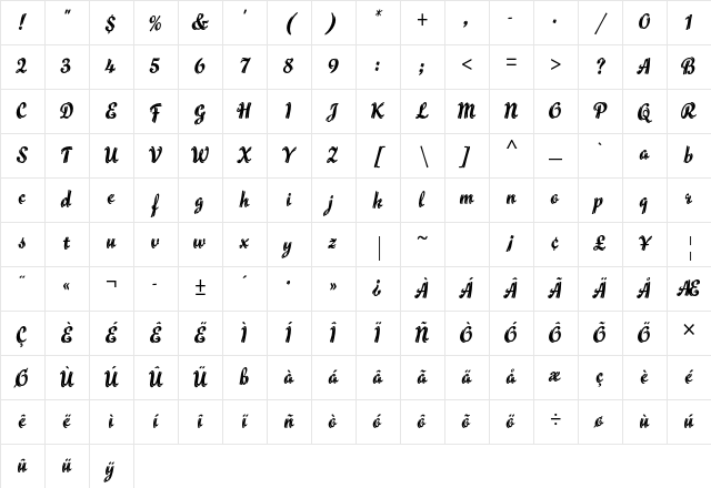 Flamme Std Regular Character Map
