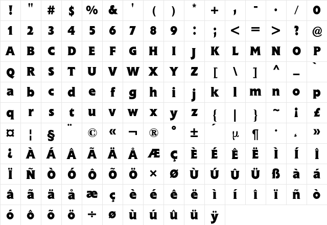 Flange BQ Regular Character Map