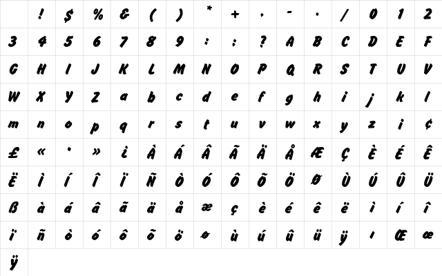 FlashEF Bold Character Map