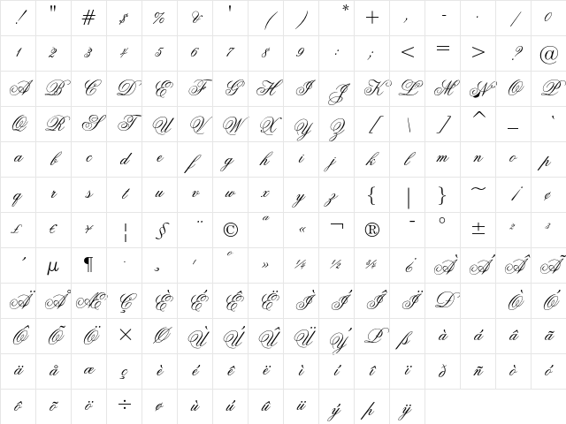 Flemish Script Regular Character Map Flemish Script Regular Character Map