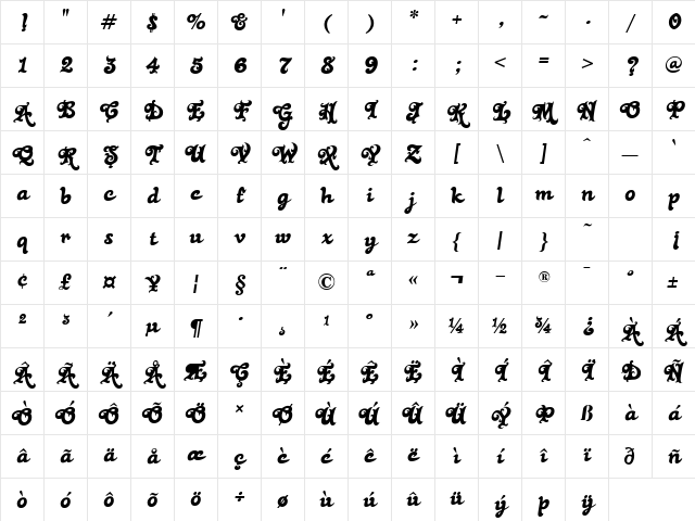 Black Rose Regular Character Map
