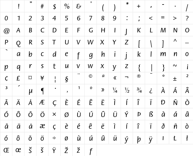 ITC Flora Medium Character Map