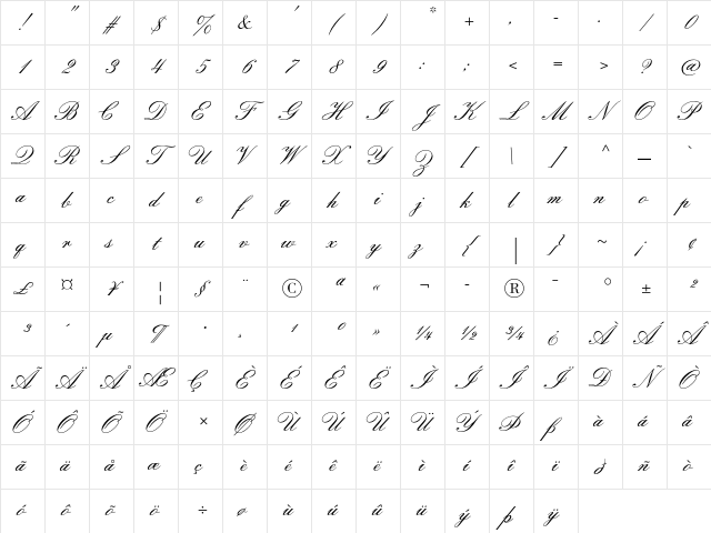 Florentine ScriptII Std Regular Character Map