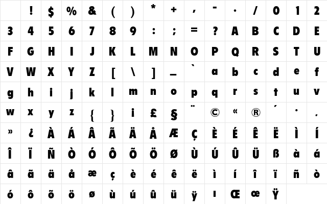 Flyer BQ Regular Character Map