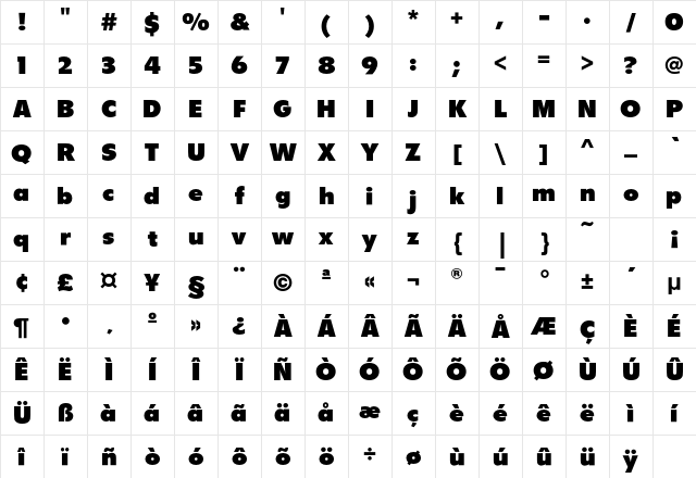 FlyerEF Bold Character Map
