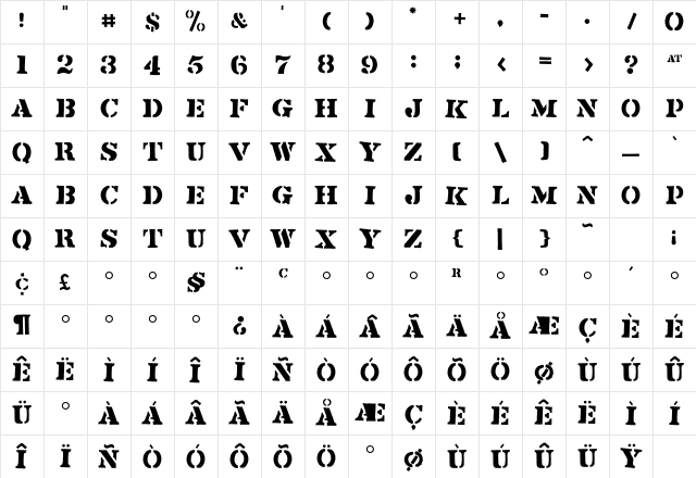 Flyerfonts Crucified Character Map