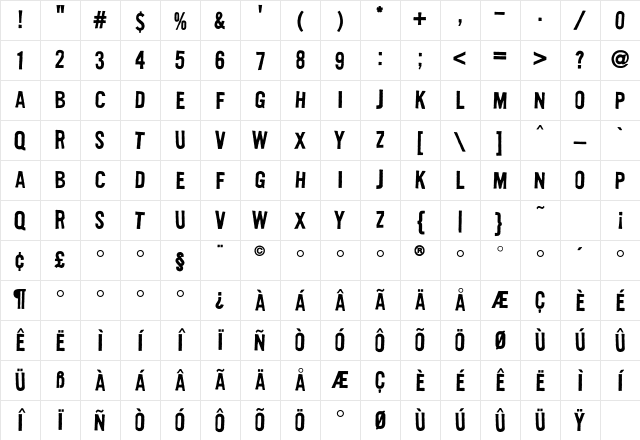 Flyerfonts Hardcore Character Map