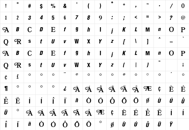 Flyerfonts Sunday Character Map