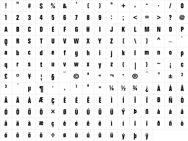 Folio Bold Condensed Character Map Folio Bold Condensed Character Map