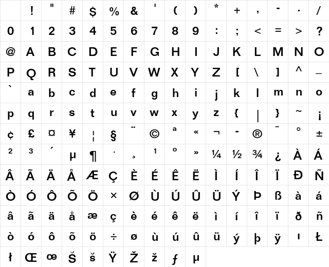 Folio Medium Character Map