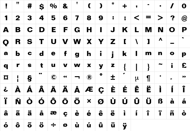 Folio BQ Regular Character Map Folio BQ Regular Character Map